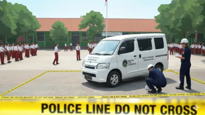 Ilustrasi Mobil Boks MBG Tabrak Pelajar di SDN 01 Kalibaru. (Sumber: Gemini AI)