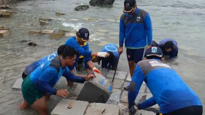 Ditargetkan Selesai 20 Hari Kerja! Pasukan Biru SDA Kepulauan Seribu Membangun Tanggul Pembatas Pantai 
