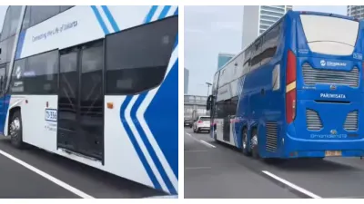 New Armada Transjakarta Double Decker Curi Perhatian saat Melintas di Tol: Vibes Kayak Lagi di Trans Jawa