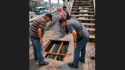 Ilustrasi. Pelat besi jembatan penyeberangan orang (JPO) dicuri di Jalan Daat Mogot, Jakarta Barat. (Sumber: beritajakarta.id | Foto: beritajakarta.id)