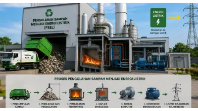 Ilustrasi. Pengolahan Sampah menjadi Energi Listrik (PSEL) (Sumber: Dola AI)