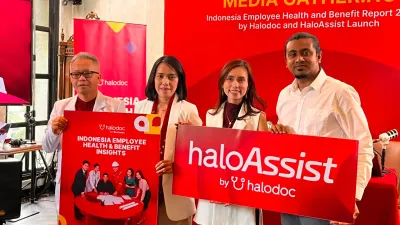 (Kiri-kanan) dr. Irwan Heriyanto, Ruth Novalinda, Fibriyani Elastria, dan Saswat Satadal dalam Peluncuran Indonesia Employee Health and Benefit Report 2026 dan HaloAssist (Foto: Dok Birny Birdieni)