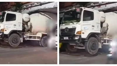 Truk Molen Nyangkut di JPO Matraman (Sumber: TikTok Jakarta Siders)