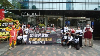 Animal Friends Jogja (AFJ) bersama koalisi Act for Farmed Animals (AFFA) gelar aksi damai yang akan digelar di depan kantor pusat Fore Coffee. (Sumber: AFJ)