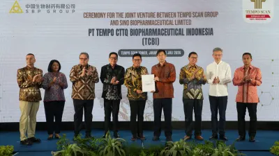 PT Tempo Scan Pacific Tbk (Tempo Scan) joint venture Chia Tai Tianqing Pharmaceutical Group Co., Ltd (CTTQ) buat perusahaan PT TEMPO CTTQ BIOPHARMACEUTICAL INDONESIA (TCBI). (Foto: Dok Tempo Scan)
