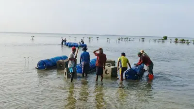 Sebanyak 2.671 unit substrat karang resmi diturunkan di empat pulau kawasan Kepulauan Seribu pada Selasa (23/6/2026). (Sumber: beritajakarta.id | Foto: beritajakarta.id)