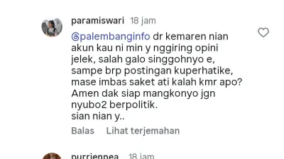 Respons Kabag Prokompim Palembang, Paramiswari, setelah dinilai pejabat anti kritik (Sumber: Instagram @palembanginfo)