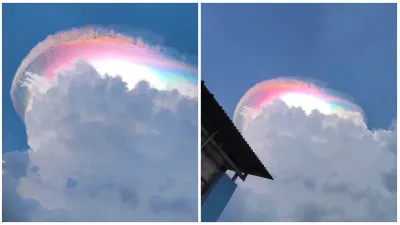 BMKG jelaskan penyebab fenomena 'awan pelangi' pada Jumat, 1 Mei 2026 yang terlihat di Jonggol, Bogor. (Sumber: x @txtdaribogor | Foto: x@txtdaribogor)