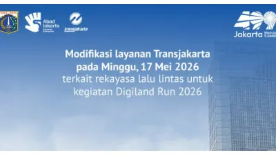 Modifikasi Layanan Transjakarta Minggu 17 Mei Sehubungan dengan Kegiatan Digiland Run 2026 (Sumber: Instagram @infotije)