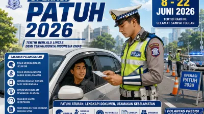 Ilustrasi. Korps Lalu Lintas (Korlantas) akan menggelar Operasi Patuh 2026 selama dua pekan lamanya, mulai dari 8 hingga 21 Juni 2026. (Sumber: Generate by AI | Foto: Generate by AI)
