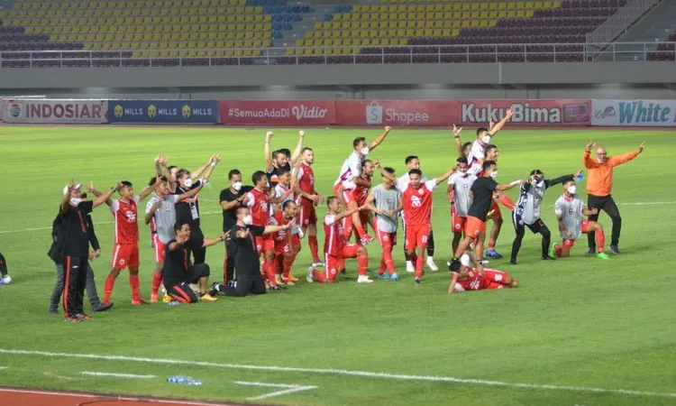 Persija Jakarta merayakan kemenangan setelah bertanding di Piala Menpora 2021.(Ayojakarta.com/LukasBudi)