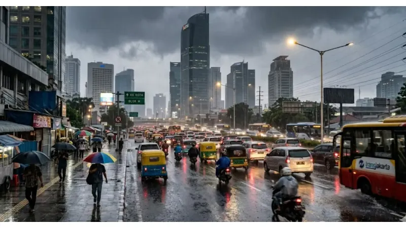 Ilustrasi. Hujan di Jakarta (Sumber: Generative AI)